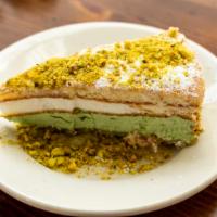 Ricotta Pistachio Ca · Pistachio And Ricotta Creams Separated By Sponge Cake, Decorated With Pistachio Pieces And D...