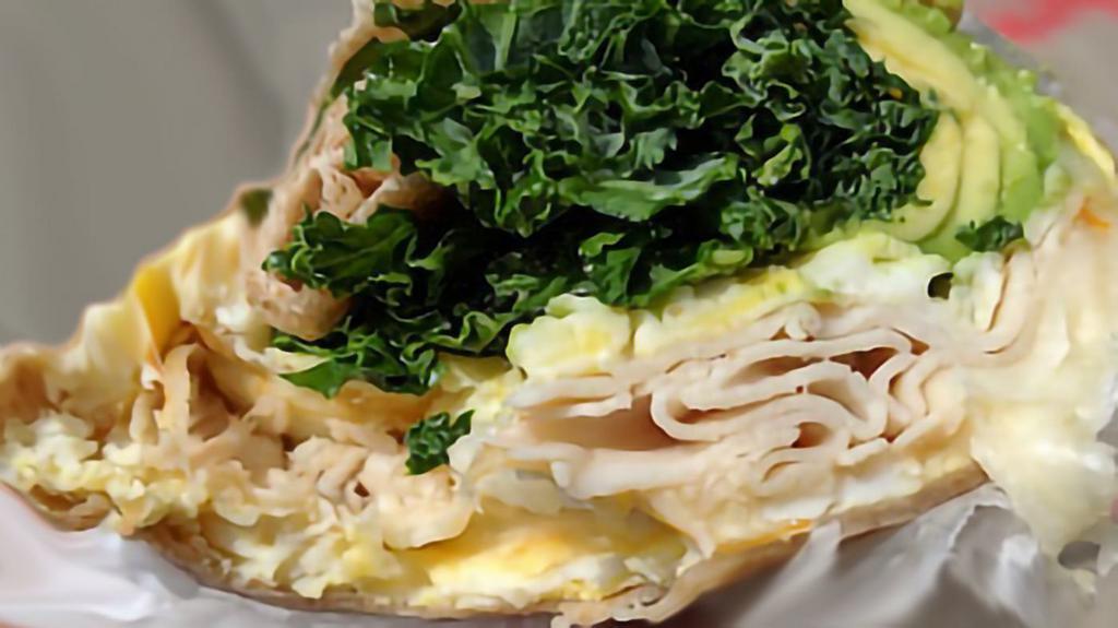 Spring Wrap · Eggs whites, boar’s head® mesquite smoked turkey, boar’s head® mild swiss cheese, kale and avocado on a whole wheat wrap.