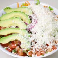 Goat Cheese & Avocado Salad · Goat cheese and avocado, mixed greens, romaine lettuce, shredded carrots, red onions, tomato...