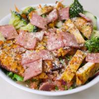 Energy Caesar Salad · Romaine lettuce, mixed greens 97% fat free turkey bacon, Parmesan cheese, multi-grain crouto...