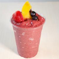 Goji Flax™ · Goji berries, flaxseed, oats, mixed berries, banana, peach, and juice.