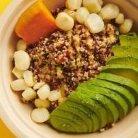 Quinoa Salad · Peruvian organic red and white quinoa mixed with cilantro served with avocado, Peruvian corn...