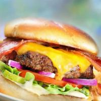 Bacon Cheeseburger Deluxe Combo · Freshly ground beef and bacon burger made with sesame seeds bun topped any modifiers with a ...