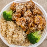 Sesame Chicken · Served with white rice.