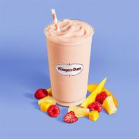 Tropical Raspberry Smoothies · Mangoes with raspberry sorbet, pineapple juice and orange juice and vanilla yogurt.