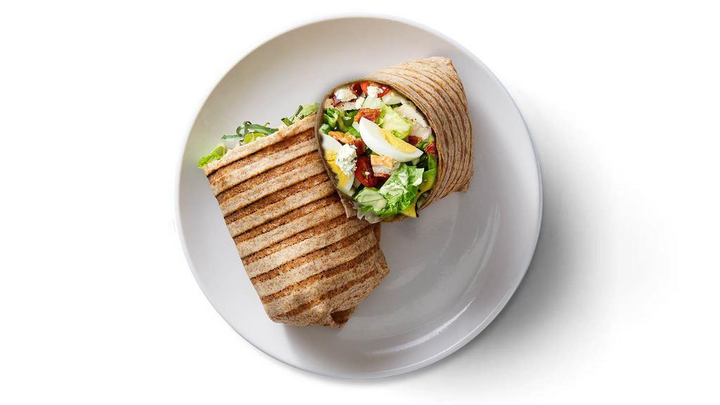 Classic Cobb Wrap · Grilled chicken, avocado, All-Natural smoked bacon, cage free egg, blue cheese, grape tomatoes, romaine (925 cals)