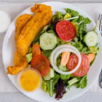 2 Piece Whiting Fish Salad · Includes bottle of water or a can of soda.