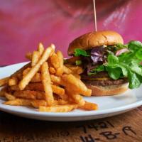 Someday Burger · Paisano's Beef blend, gouda, fried shallots, greens. Served with fries.