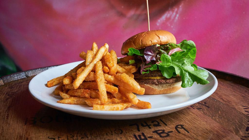Someday Burger · Paisano's Beef blend, gouda, fried shallots, greens. Served with fries.