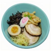 Shio Ramen · Traditional salt based Japanese ramen with pork belly slices, kikurage, menma, soft boiled e...