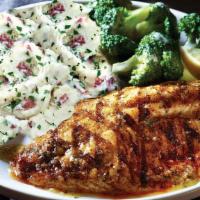 Blackened Tilapia · Grilled Cajun-seasoned Tilapia.  Served with your choice of two sides.