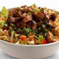 Spicy Thai Chicken & Rice Noodles · Nappa cabbage, spicy thai rice noodles, spicy chicken, peppers, scallions, sesame sriracha s...