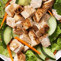 Kids Cukes And Carrots Salad · Chopped romaine, anti-biotic free chicken, cucumbers, carrots.. Suggested with cucumber basi...