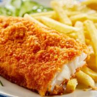 Fish N' Chips · Crispy golden fresh caught tilapia served with hand cut fries, house salad, and creamy white...