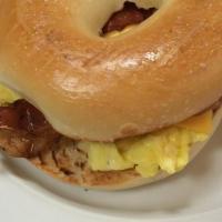 Ridge Bagel Sandwich · Scrambled egg and cheese with bacon or sausage.