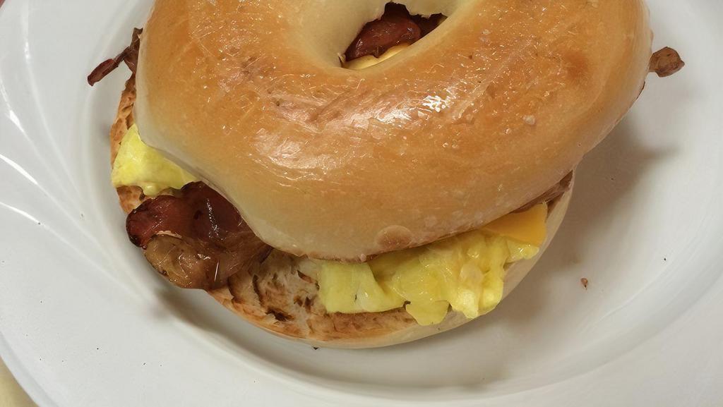 Ridge Bagel Sandwich · Scrambled egg and cheese with bacon or sausage.