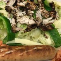 Eastridge Grilled Chicken Salad · Grilled chicken breast on top of fresh greens with tomato, peppers, Swiss cheese.