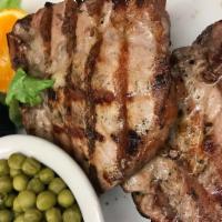 Pork Chops Dinner · Two 10 oz Chops With 2 sides and applesauce. Cooked well done