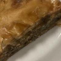 Baklava · Indulge in this delightful dessert made with layers of filo nuts honey and spice.