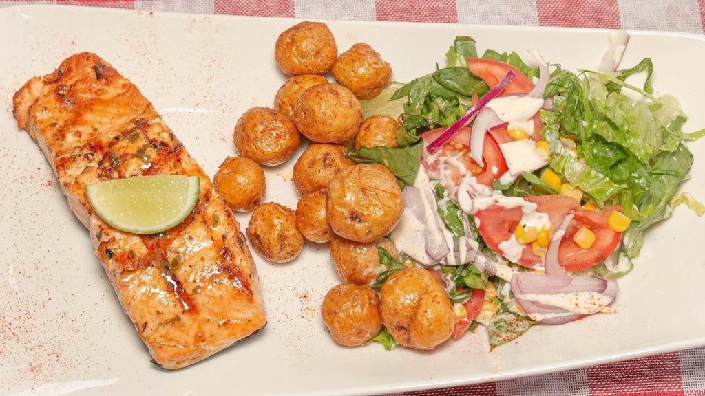 Grilled Salmon · 250 grams of salmon accompanied with choice of French fries, onion rings or creole potato.