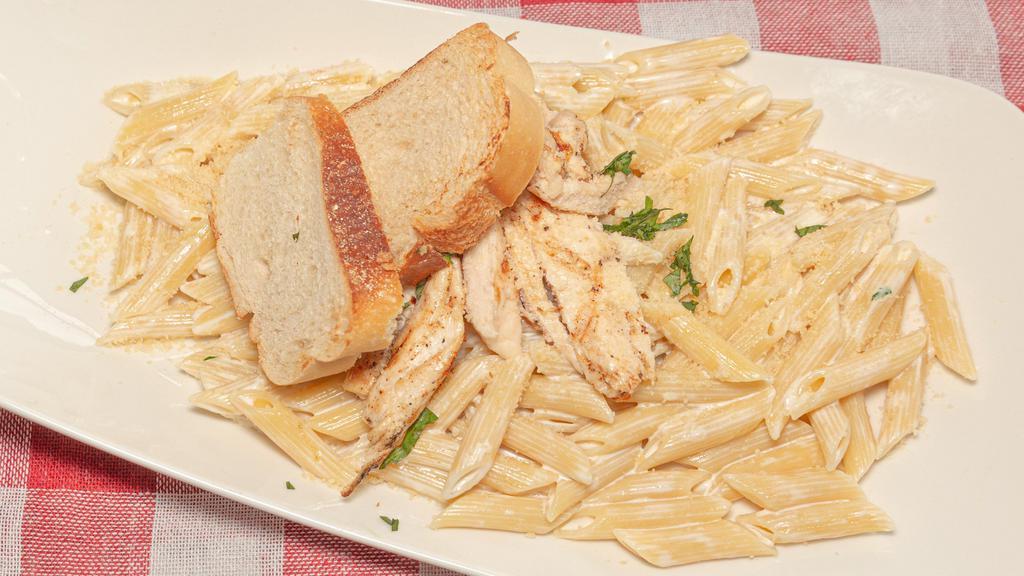 Build Your Own Pasta · Choice of penne or fettuccine pasta, Alfredo, marinara or vodka sauce, grilled or breaded chicken. Served with Parmesan cheese, accompanied with Italian or garlic bread.
