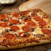 Square Vegan Pepperoni & Mushroom Pizza · Hot n' Fresh 14