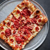 Square Vegan Pepperoni & Bacon Pizza · Hot n' Fresh 14