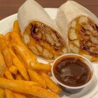 Bbq Chicken Wrap · Chicken Cutlet, Bacon, Cheddar, Onion Ring, BBQ Sauce and Chipotle Mayonnaise.