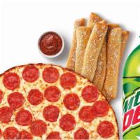 Thin Crust Meal Deal With Mtn. Dew® · Thin Crust Pepperoni Pizza, Crazy Combo® and a 2-liter MOUNTAIN DEW®