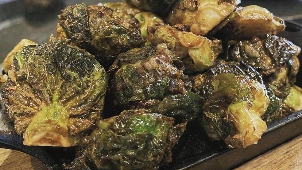 Crispy Brussels Sprouts · Whole grain honey mustard glaze, . roasted shallots