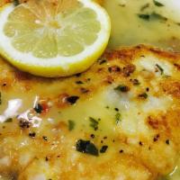 Chicken Francese · Dipped in batter, lemon, and wine. Served with spaghetti, french fries or vegetable of the d...