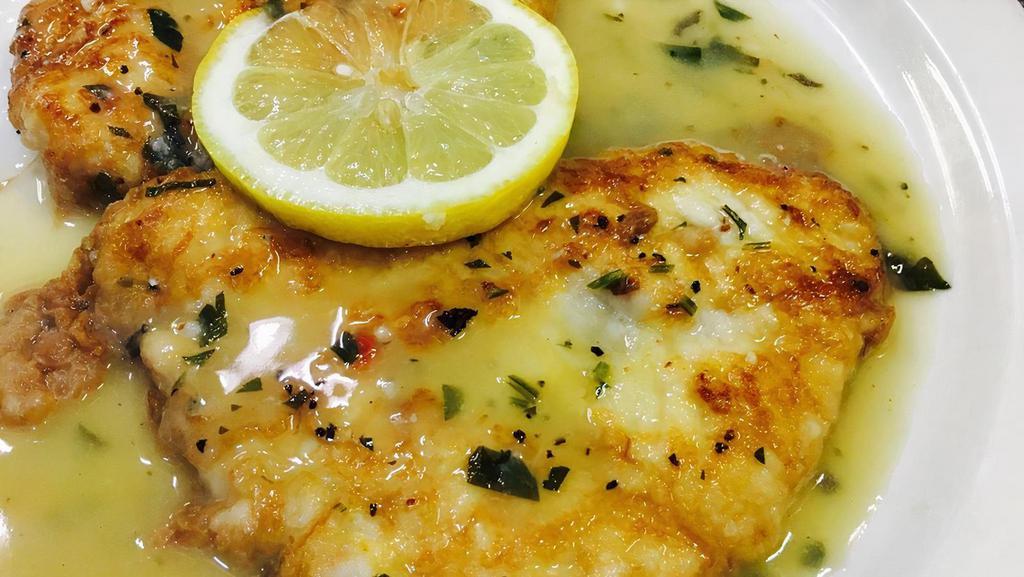Chicken Francese · Dipped in batter, lemon, and wine. Served with spaghetti, french fries or vegetable of the day.