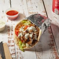 Beef Gyro Pita Sandwich · Served with pita, lettuce, tomatoes. Served with your choice of toppings and sauce.
