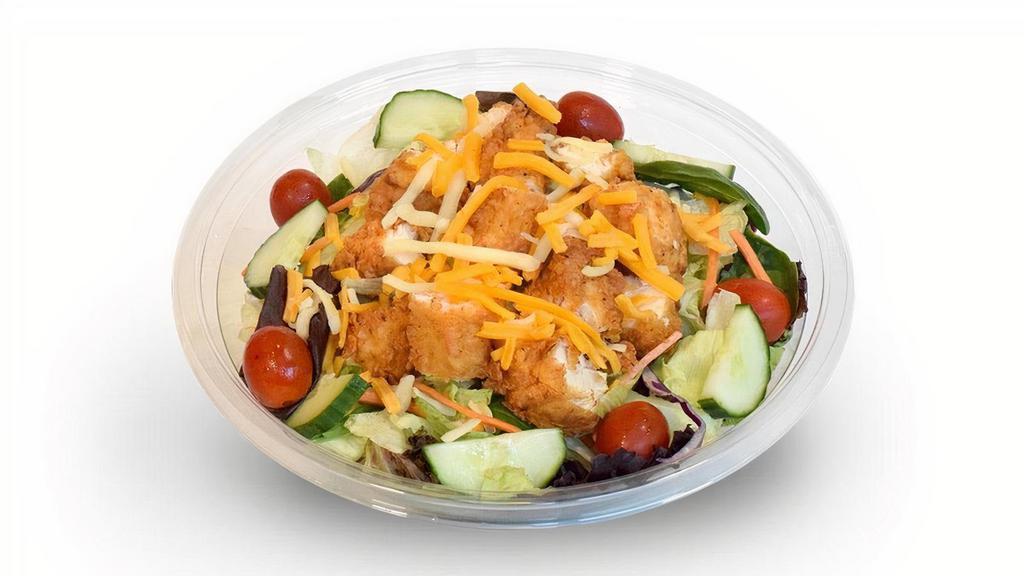 Pdq Salad · Chicken, mixed greens, red cabbage, carrots, cheddar & jack cheeses, tomatoes, cucumbers, honey mustard dressing.