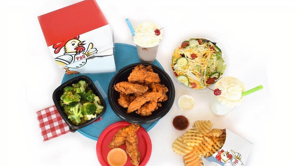 Small Family Meal · 12 tenders or 24 nuggets, sharable salad, and 2 family meal size waffle fries.