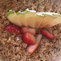 Traditional Oatmeal · With Strawberry, Apple and Honey.