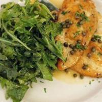 Pounded Chicken Breast · All-natural chicken served with lemon, butter and capers.
