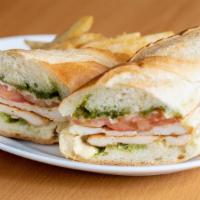 Grilled Chicken Sandwich · Chicken breast and Swiss cheese with lettuce and tomato