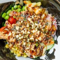Shrimp Tempura Bowl · Fried shrimp, crab salad, edamame, tomato, cucumber, com, pineapple, spicy mayo, sweet soy s...