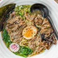 Shoyu Ramen · Choice of: Tofu, Chicken, Pork, Beef +$1, Shrimp +$1
Soy Sauce Base, Chicken Broth, Egg, Spi...