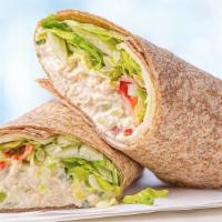 Chicken Salad Wrap · Our signature chicken salad, fresh shredded lettuce, tomatoes, and provolone cheese in a whe...
