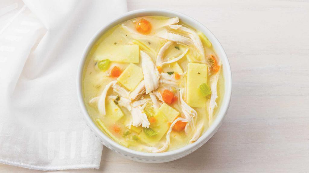 Rotisserie Chicken Noodle Soup · Savory and flavorful chicken broth, tender chunks of chicken, al dente pasta, carrots, celery and onions – the ultimate comfort food!