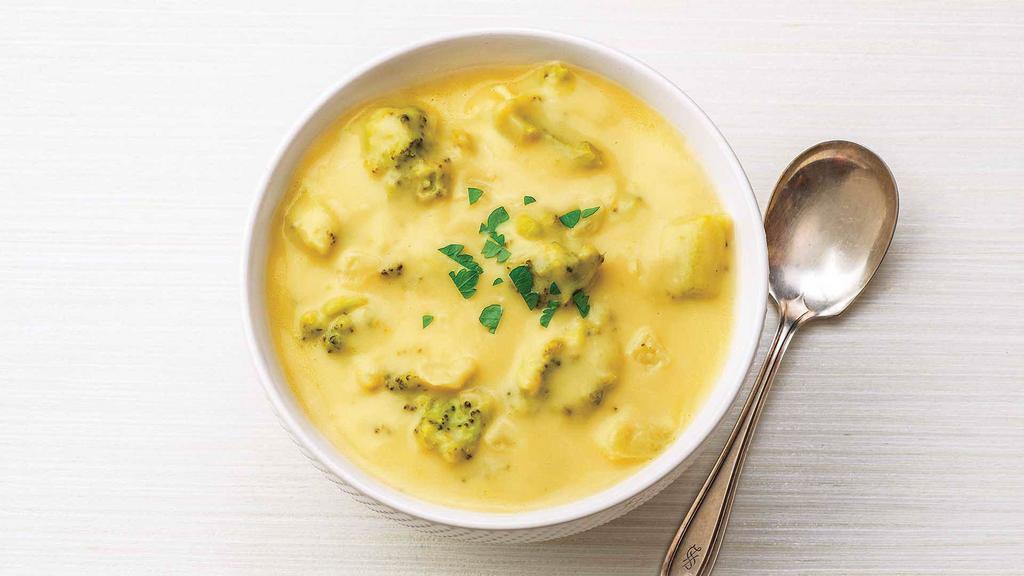 Broccoli Cheddar Soup · A deliciously creamy and velvety soup featuring the perfect balance of cheddar and broccoli flavor with every bite.