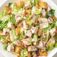 Large Bacon And Mushroom Caesar Salad With Chicken · Fresh romaine, bacon bits, mushroom slices, grated Imported Parmigiano Reggiano (aged 24 mon...