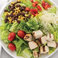 Large Southwest Salad With Chicken · Fresh romaine with grilled lemon garlic chicken, black beans, grape tomatoes, roasted corn, ...