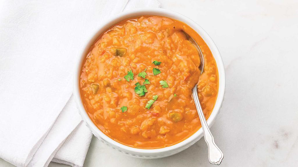 Organic Spicy Red Lentil Chili Soup · Tender red lentils in a spicy tomato broth with just the right amount of heat—a great vegetarian option. 16 oz.