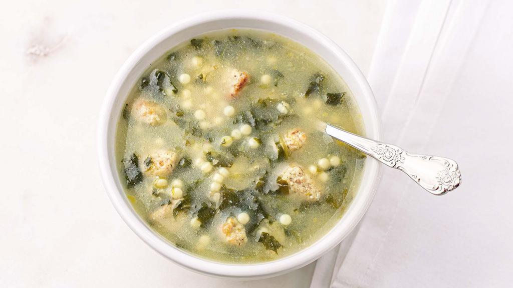 Italian Wedding Soup · Like Grandma used to make, this flavorful soup features tender mini meatballs, Romano cheese, onions, spinach, and pasta in a savory chicken broth.