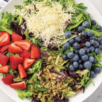 Regular Berry Blast Salad · Organic field greens topped with a variety of fresh ingredients, including flavorful strawbe...
