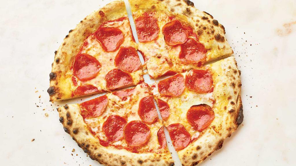 Pepperoni Pizza · Our seasoned tomato sauce, mildly spiced pepperoni and lots of melty mozzarella make this a standout classic. Hot & ready to enjoy!