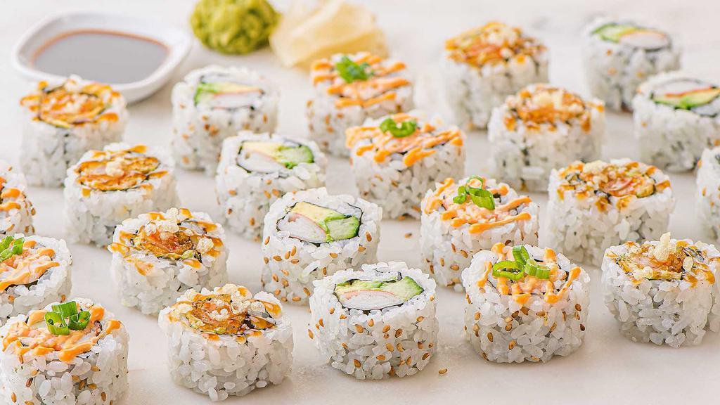 Cooked Family Pack Sushi - 24 Pieces · A 3-roll pack of our cooked favorites: California Roll, Spicy Shrimp Roll, and Shrimp Tempura Roll..